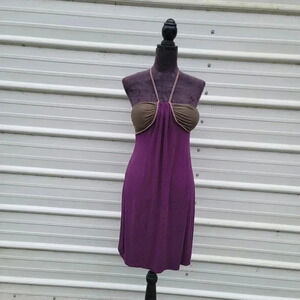 Khaki Krew Womens Green Purple Light Padded Bust Halter Casual Dress Sz S